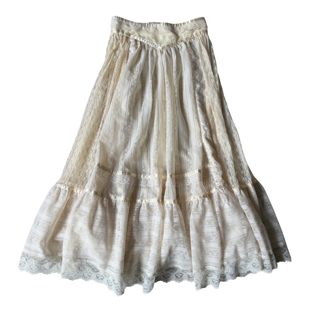 VTG Jessica's Gunnies Gunne Sax Midi Skirt Lace Prairie Boho Cream XXS XS